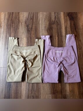 Alphalete Ruched Leggings – Tan and Mauve Pink